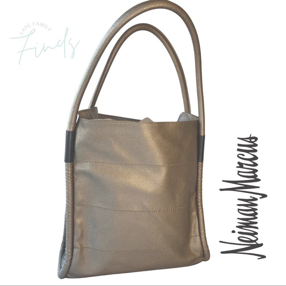 Neiman Marcus - L/G Metallic Faux Leather Shopping Tote